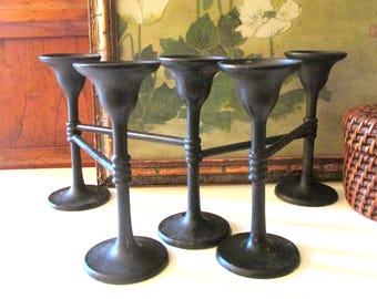 Vintage Pottery Barn Black Metal Expandable Five Arm Candle Holder, Thanksgiving Table Decor, Mantel Decor, Halloween Decor