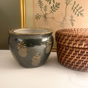 Vintage Small Pineapple Planter, Green and Gold Cachepot, Andrea By Sadek, Housewarming Gift
