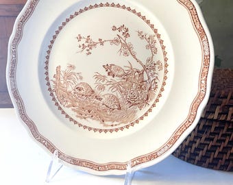 Vintage Furnival Quail Dinner Plate, Chinoiserie Brown Transferware Dinner Plate, Thanksgiving Table, Chinoiserie Ironstone Plate