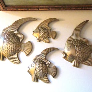 Vintage Set of Four Brass Angel Fish Wall Decor, Beach Or Lake House Decor, Fish Wall Plaques