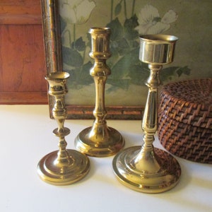 Three Vintage Brass Candlestick Collection, Trio of Mixed Candleholders, Baldwin Brass, Mantel Decor, Hollywood Regency, Brass Decor image 7