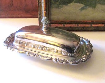 NOS Vintage Oneida USA Du Maurier Butter Dish with Cover, Silver Plated Glass Insert, Holiday Table Dining, Original Box, Hostess Gift,