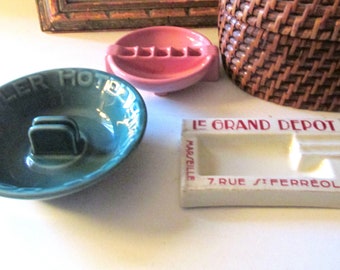 Vintage Collection of Ashtrays, French, Art Deco, Snuf-A-Rette, Statler Hotel Ashtray and Matchbook Holder, Vintage Tobacciana Gift, Mad Men