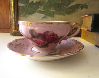 Vintage Japanese Porcelain Teacup and Saucer, Bond Ware, Pink Rose Teacup, Mother's Day Teacup, Grandmillenial Tea Party