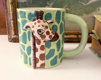 Vintage Giraffe Mug, 3D Embossed Mug, Whimsical Mug, Zoo Animal Mug