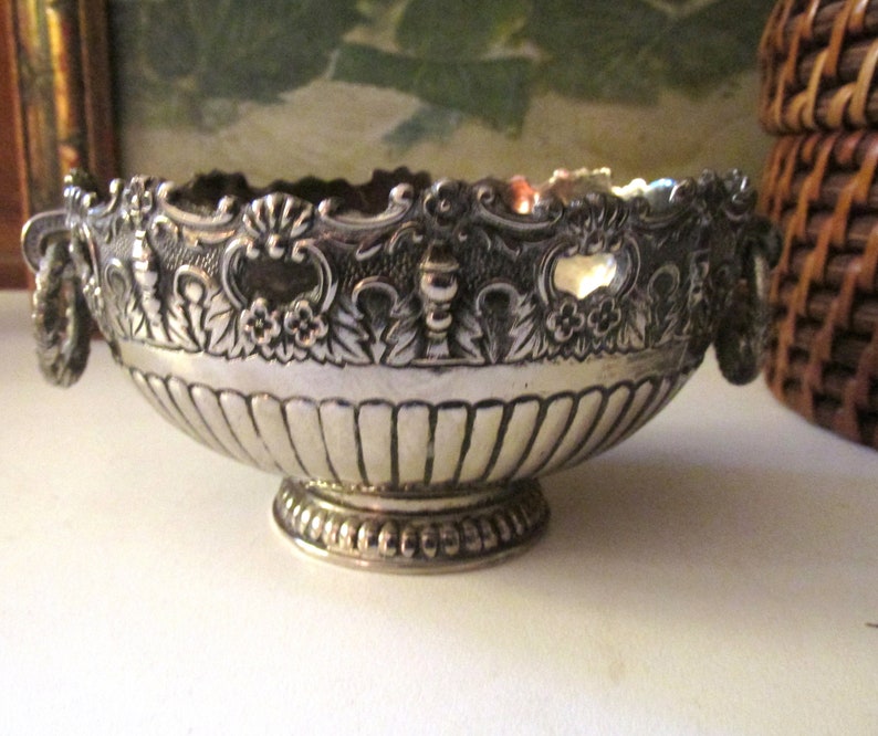 Vintage Small Monteith Bowl, F.B Rogers, Petite Cachepot, Nut Bowl, Candy Dish, Grandmillenial Decor, Silver Plated Bowl with Ring Handles image 1