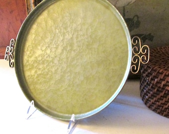 Vintage Kyes Green Enamel Tray, Chinoiserie Round Tray, Hollywood Regency, Moire Glaze Tray, Vintage Bar Tray, Vanity Decor