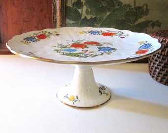 Vintage England "Famille Rose"  Cake Stand, John Aynsley, Chinoiserie Chic Porcelain Dessert Stand