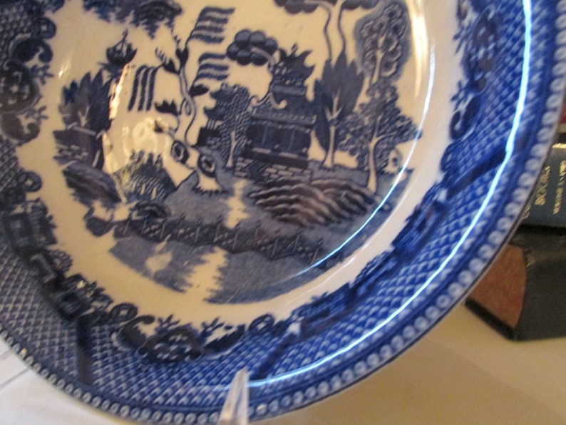 Japanese Blue Transferware Bowl Chinoiserie Vintage Blue Willow Round Coupe Blue and White Bowl Vintage Blue Willow Serving Bowl
