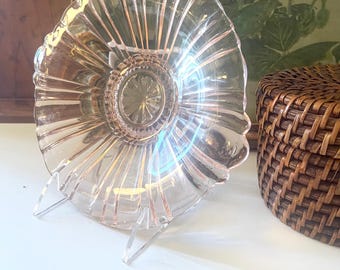 Vintage Pink Depression Glass Serving Dish, Anchor Hocking, "Old Cafe" Round Candy Dish with Small Handles, Tea Party Dish