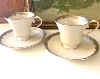 Vintage Pair Of Pickard China "Geneva" Teacups and Saucers, Wedding China