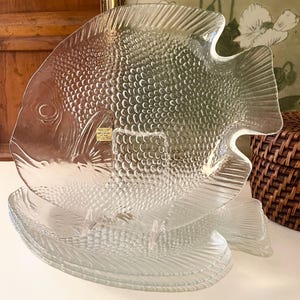 Vintage NOS Set of Four Arcoroc Glass Fish Shaped Plates, Seafood Salad Plates, Alfresco Dining,