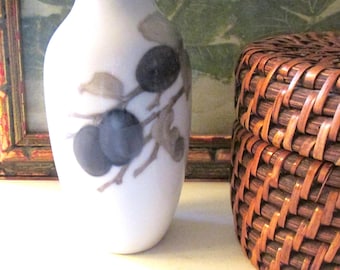 Vintage Royal Copenhagen Denmark Small Vase, Hand Painted Plums, Grandmillennial Gift