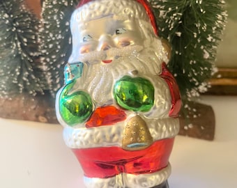 Vintage Kurt Adler Santa Ornament, Blown Glass, St. Nick with Presents and Sack, Christmas Decor
