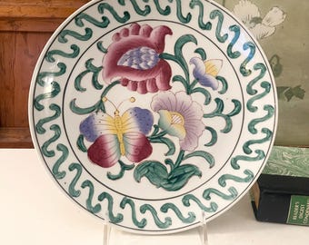 Vintage Decorative Macau Hand Painted Chinoiserie Butterfly and Floral, Mantel or Wall Decor, Grandmillennial Decor, Tablescape Accent