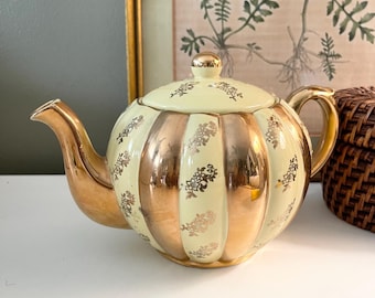 Vintage Gibbons England Teapot, Yellow and Gilded T22