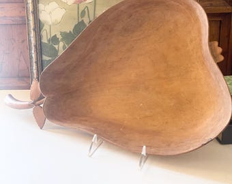 Vintage Large Wood Pear Shaped Bowl, Fruit Bowl, Sculpted Centerpiece Bowl, Farmhouse Chic