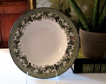 Vintage Six English Ironstone Bowls, Wiliams-Sonoma Rim Soup Bowls, "Kent", Green Transferware Bowls, Grapes and Ivy Bowls Set
