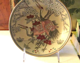 Vintage Chinoiserie Decorative Shallow Bowl, Crane Birds and Floral Dish, Coffee Table Decor, Palm Beach Chic, Trinket Dish, Grandmillennial