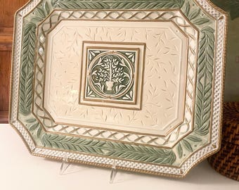 Vintage Fitz and Floyd “Gregorian” Hand Painted Tray, Wall Decor, Green and White Topiary Tree