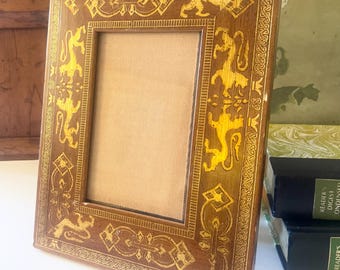 Vintage Wooden Florentine Style Frame, Etched Lion Design, Martin Aborn Photo Frame