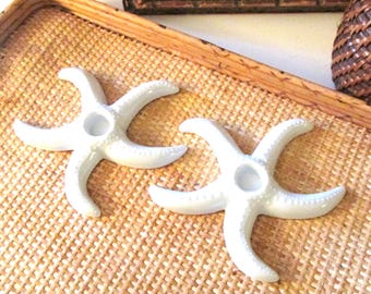 Pair Apilco France Starfish Candlestick Holders, French White Porcelain, Nautical Decor, Vintage Candle Holders, Beach Wedding Decor