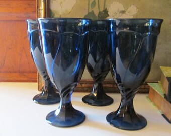 Four Noritake "Sweet Swirl" Ice Tea Glasses, Midnight Blue, Chinoiserie Chic Dining, Grandmillennial Decor