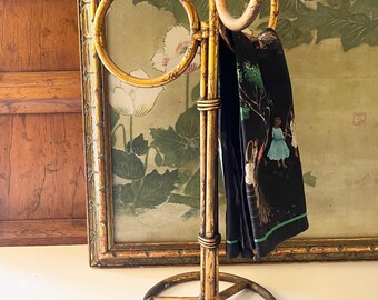 Vintage Hollywood Regency Towel Holder, Italian Gilded Metal Three Arm Guest Towel Rack