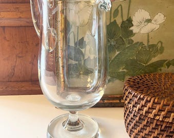 Tall Vintage High Handled Footed Glass Pitcher, Krosno Poland Glass