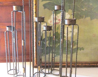 Vintage Tall Hinged Expandable Votive Candle Holder, Brutalist Style, Mantel Decor, Hollywood Regency