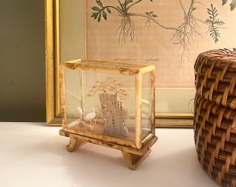 Vintage Mini Chinese Diorama with Cranes, And Bonsai Floral,  Chinoiserie Chic Decor