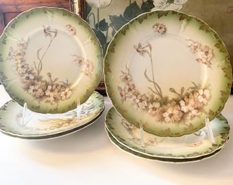 Six Antique Rosenthal  Bavaria "Iris" Bavaria Plates, Art Nouveau Style, Fruits & Nuts Dessert Plates, Romantic Cottage Core Dining