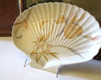 Vintage "French Orchid" Porcelain Tray, Chinoiserie Chic Fan Shaped Trinket Tray, Grandmillennial Decor, Toyo, Japanese Porcelain Catchall