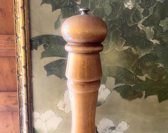 Vintage 18.25" Peugeot France Pepper Grinder, Tall Beechwood Grinder, French Country Kitchen Decor