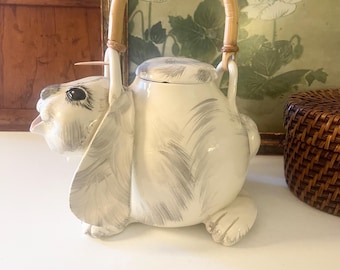 Vintage Carole Meyers Hand Made Rabbit Teapot, Hand Painted Art Pottery, Gift For Bunny Lover