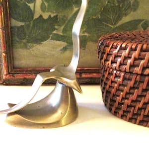 Vintage Mod Brass Seagull Paperweight, Bird Figurine, Coastal Beach Home Decor, Bookcase Decor