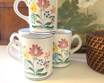 Vintage Set Four of "Herend Bouquet" Mugs By  Herend, Village Pottery Hand Painted, Floral Pottery Mugs, Mother's Day Gift, Made In Hungary