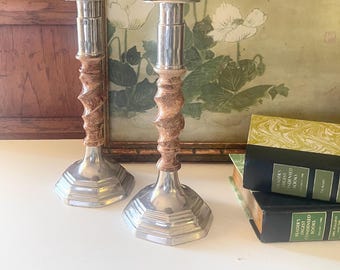 Vintage Barley Twist and Silver Candle Holders, Mod Candlesticks, Chic Mantel Decor, Grandmillennial  Decor