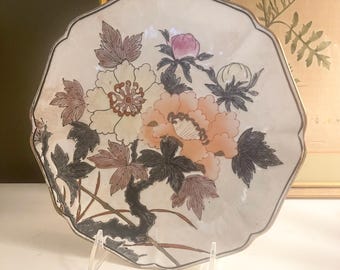 Vintage Macau Hand Painted Chinoiserie Shallow Bowl, Floral Coffee Table Decor