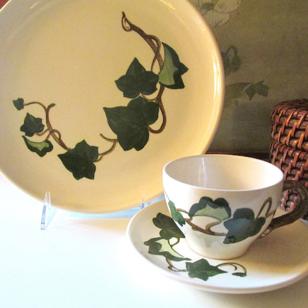 Vintage Poppytrail "California Ivy" Dinner Plate, Cup and Saucer, California Pottery, Alfresco Dining