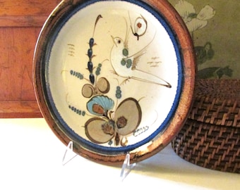Vintage Ken Edwards Hand Painted Wall Plate, Mexican Pottery, Folk Art Bird and Floral Pottery Plate, Boho Wall Gallery