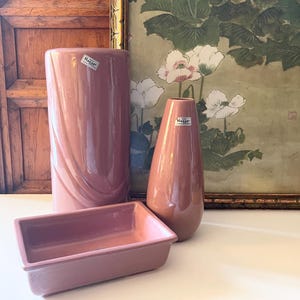 Vintage Royal Haeger Trio, Mauve Ceramic Art Moderne Vase, Teardrop Vase and Planter, Palm Beach Chic