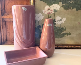 Vintage Royal Haeger Trio, Mauve Ceramic Art Moderne Vase, Teardrop Vase and Planter, Palm Beach Chic