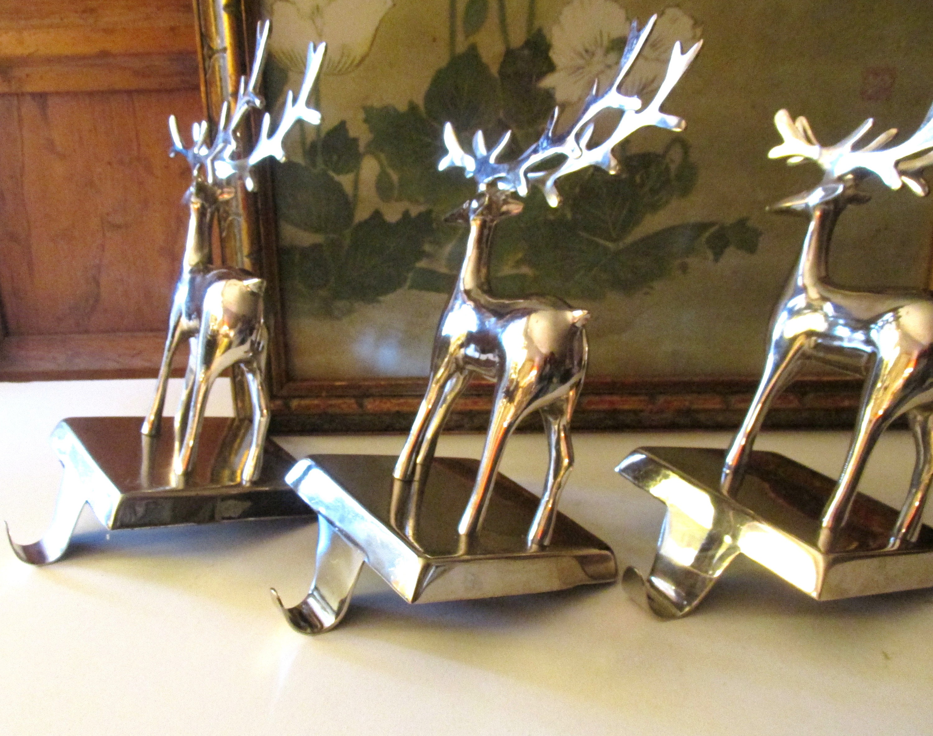 Three Crate & Barrel Reindeer Stocking Holders Silver Etsy