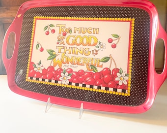 Mary Engelbreit Vintage Melamine Tray, Red & Black Polka Dot Cherries, "Too Much of a Good Thing"