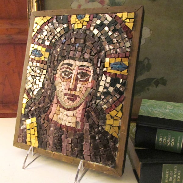 Vintage Mosaic Tile "Madonna", Religious Art, Framed Mosaic Art, Mother Mary, Byzantine Style Mosaic