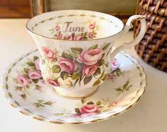 Vintage Royal Albert England June "Roses" Teacup and Saucer, Flower of the Month Series, Birthday Gift, Mother's Day Tea