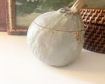 Vintage Patrica Garrett Pale Blue Lidded Squash Box, Farmhouse Thanksgiving Decor, Ceramic Squash Collectible Vegetable Vase Bowl