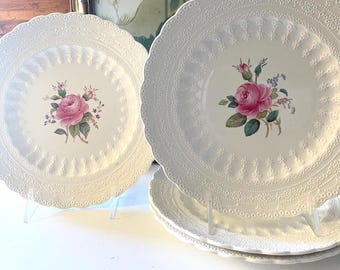 Vintage Set of Four Spode England Luncheon Plates, "Billingsley Rose", Romantic China, Mother's Day, Dessert Tea Plates