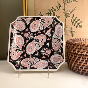 Vintage Hand Painted Paisley Tray, Chinoiserie Decorative Dish, Entry Table Valet